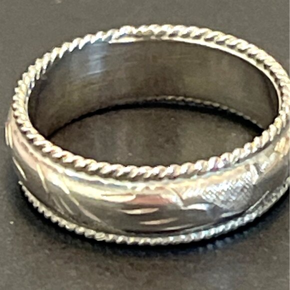 Sterling Silver 925 Women's Engraved Wedding Band Ring Rope Edge Size 6 Vintage - Picture 7 of 8